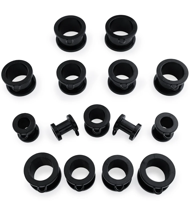 Black PVD Jump Ring Stainless Steel Screw Back Tunnel Plugs - Image 2
