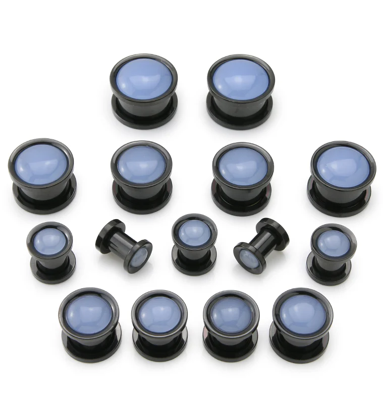 Black PVD Opalite Glass Stainless Steel Plugs - Image 3