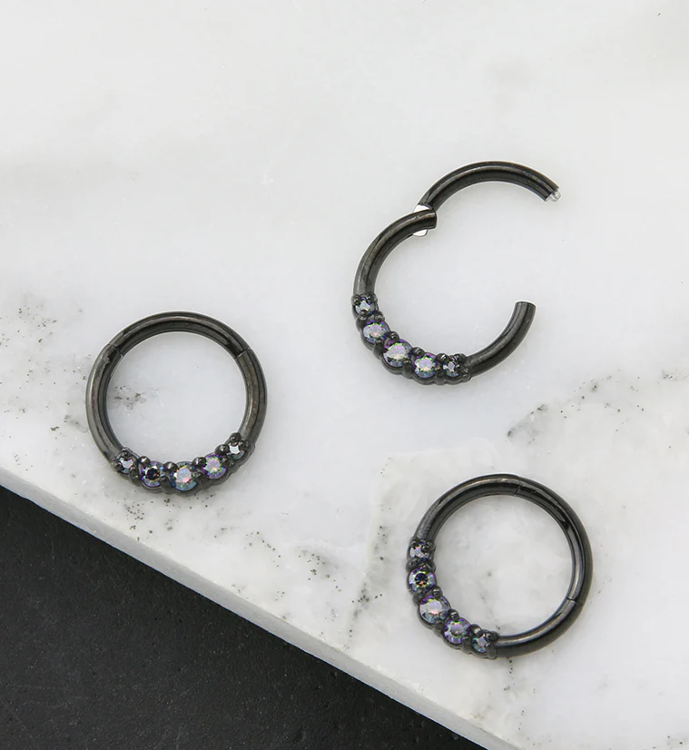 Black PVD Mere Black Aurora CZ Hinged Segment Ring - Image 2