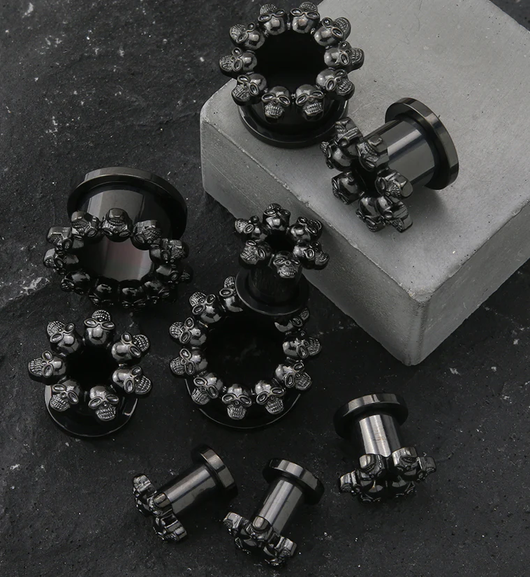 Skull Orbed Black PVD Stainless Steel Tunnel Plugs - Image 2