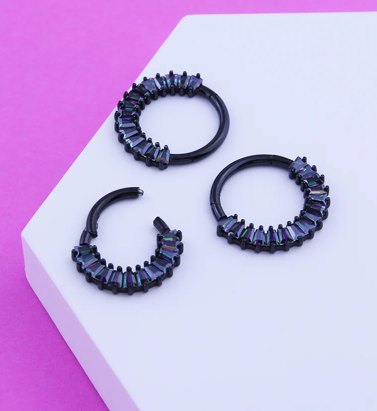 Black PVD Strand Black Aurora CZ Hinged Segment Ring - Image 2