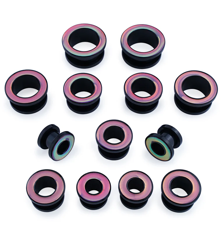 Sunset Rim Black PVD Stainless Steel Screw Back Tunnel Plugs - Image 3