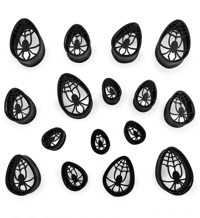 Black PVD Teardrop Spider Web Cutout Tunnels - Image 3