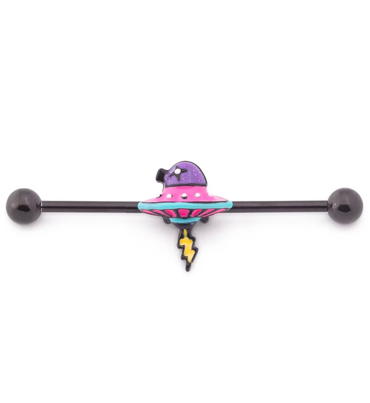 Black PVD UFO Industrial Barbell