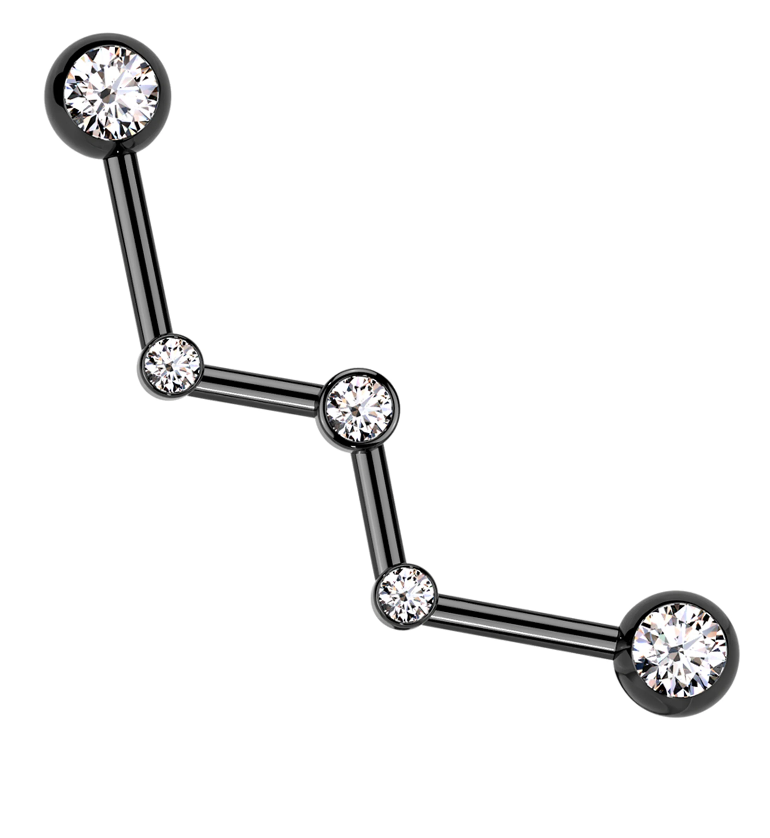 Black PVD Zig Zag Clear CZ Stainless Steel Industrial Barbell