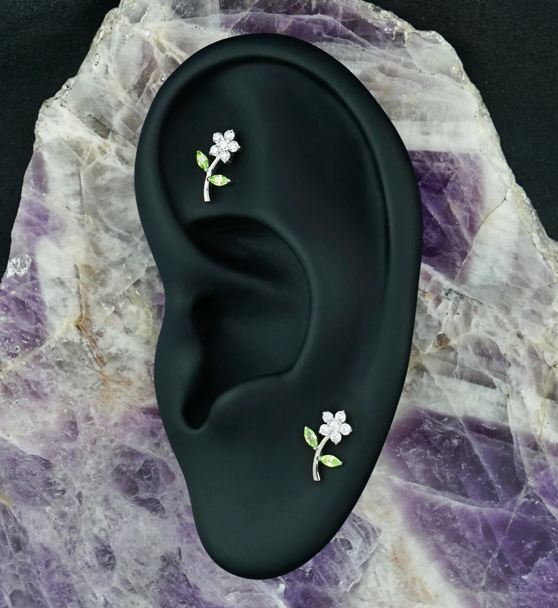 Blooming Flower Lavender CZ Titanium Threadless Top - Image 2
