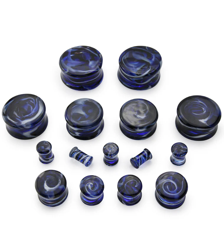 Blue and Blue Haze Swirl Glass Plugs - Image 2