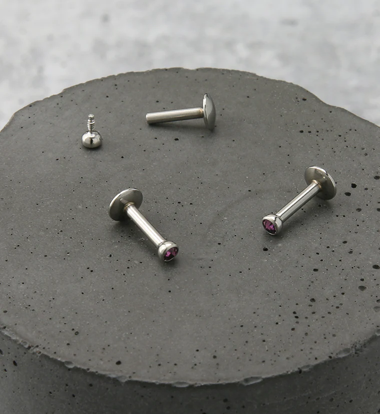 Purple CZ Bezel Labret Stud (Convex Disk) - Image 2