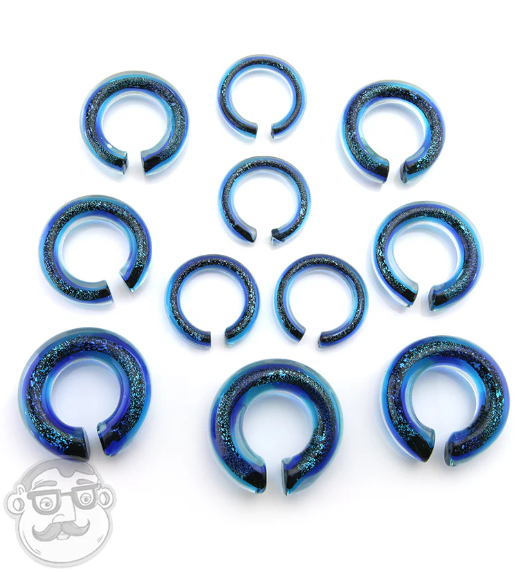 Blue Dichroic Glass Hoop Plugs - Image 3