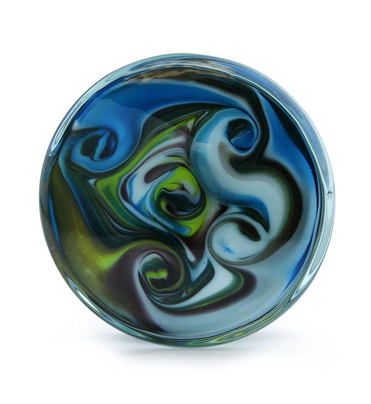Blue Multi Chroma Swirl Glass Double Flare Plugs - Image 3