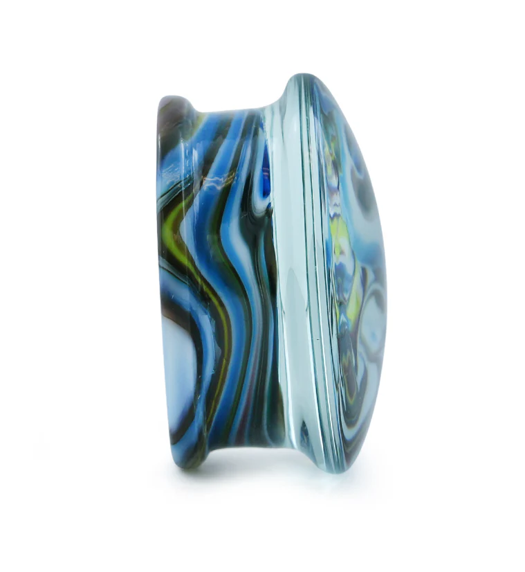 Blue Multi Chroma Swirl Glass Double Flare Plugs - Image 4
