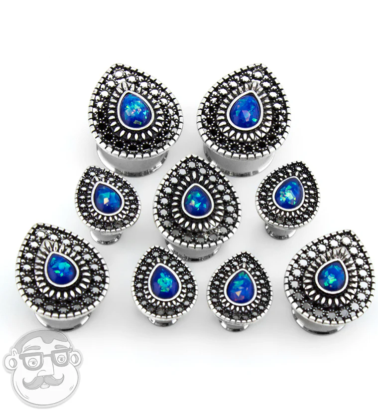 Blue Opalite Teardrop Plate Steel Plugs - Image 2
