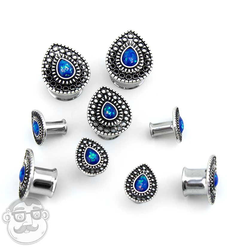 Blue Opalite Teardrop Plate Steel Plugs - Image 3