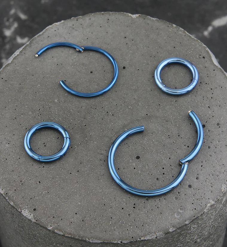Blue PVD Hinged Stainless Steel Segment Hoop Ring - Image 3