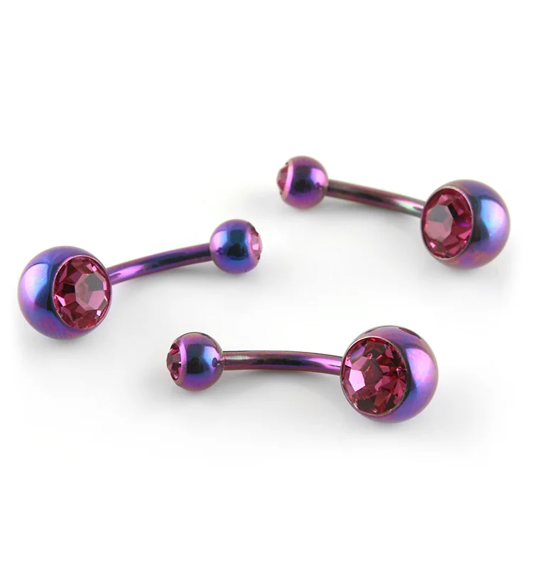 Blurple Titanium Belly Button Ring - Pink CZ Gem