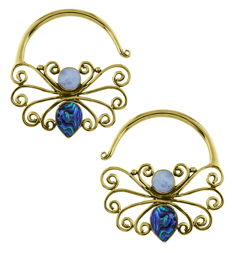 Brass Butterfly Earrings With Abalone Shell Inlay