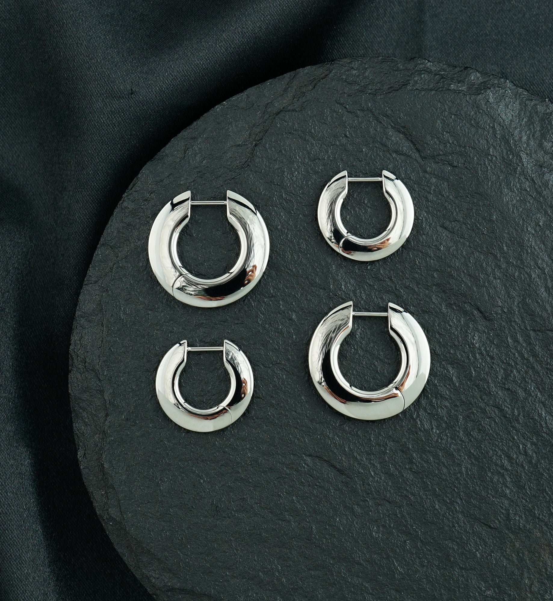 Broad Titanium Hinged Hoop Huggie Earrings - Image 3