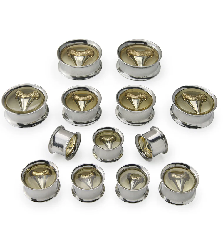 Bronzed Shark Tooth Stainless Steel Tunnel Plugs - Image 3