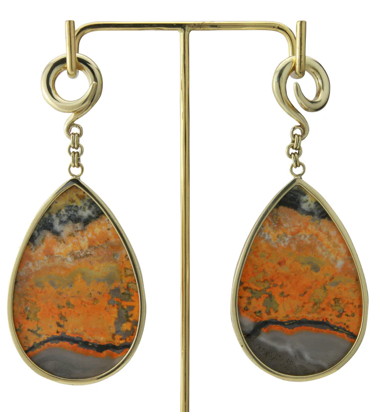 Bumblebee Jasper Stone Teardrop Brass Ear Weights - Image 3