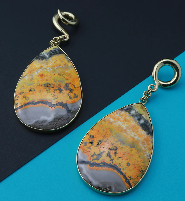Bumblebee Jasper Stone Teardrop Brass Ear Weights - Image 4
