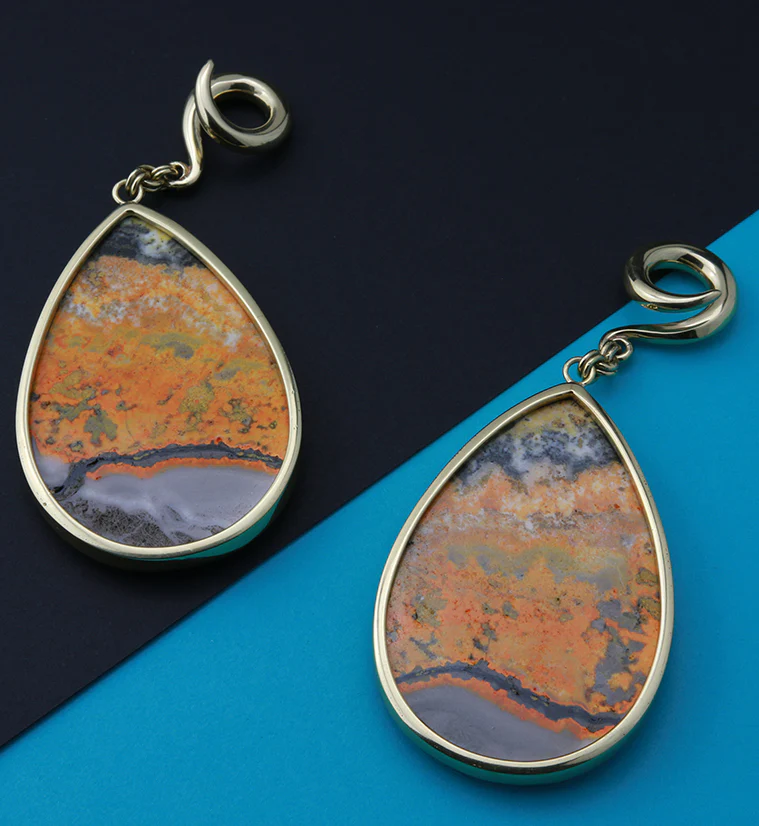 Bumblebee Jasper Stone Teardrop Brass Ear Weights - Image 5
