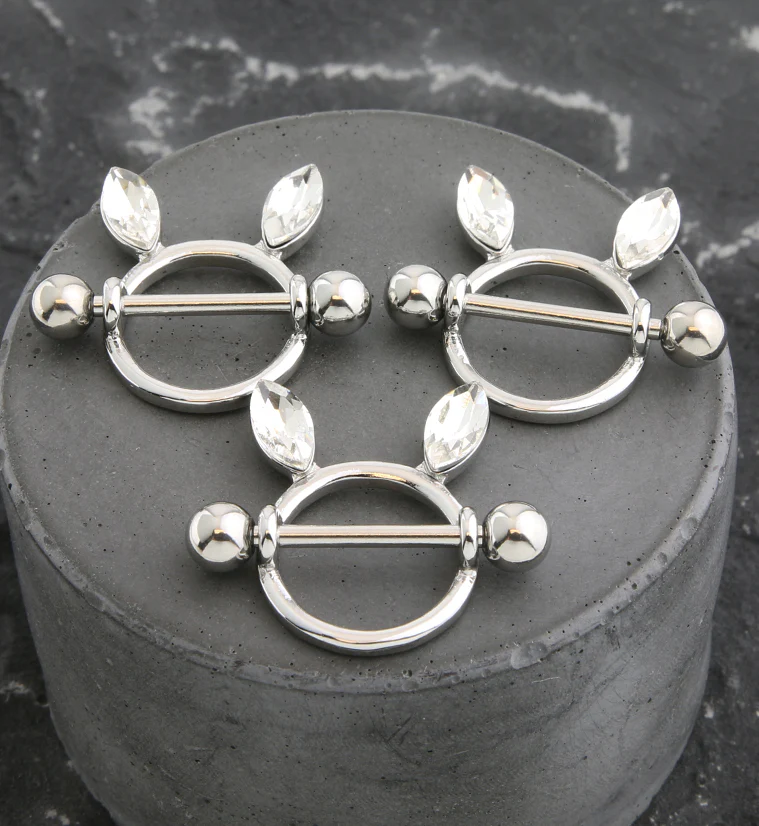 Bunny Ears Clear CZ Nipple Ring Shield - Image 2
