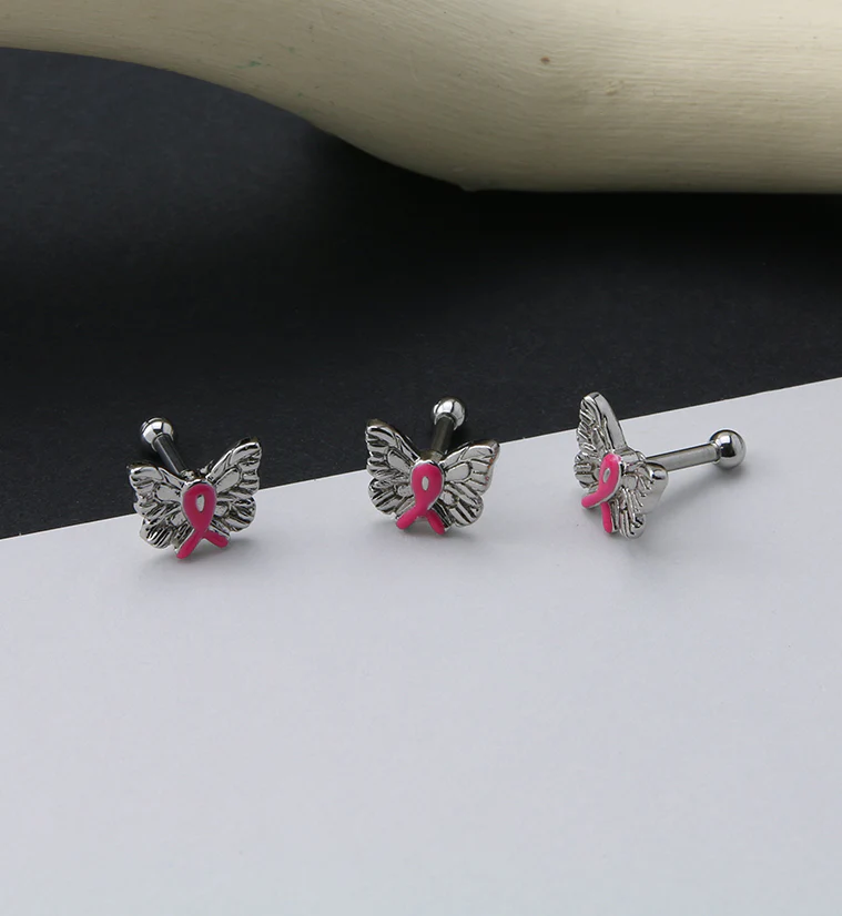 Butterfly Breast Cancer Ribbon Cartilage Barbell - Image 2