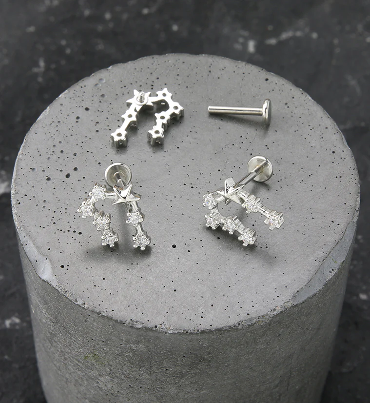 Cancer Constellation Clear CZ Stainless Steel Internally Threaded Labret - Image 2