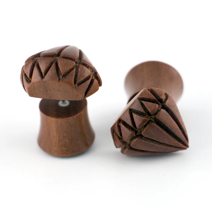 Carved Diamond Wood Fake Gauges Plugs - Image 2