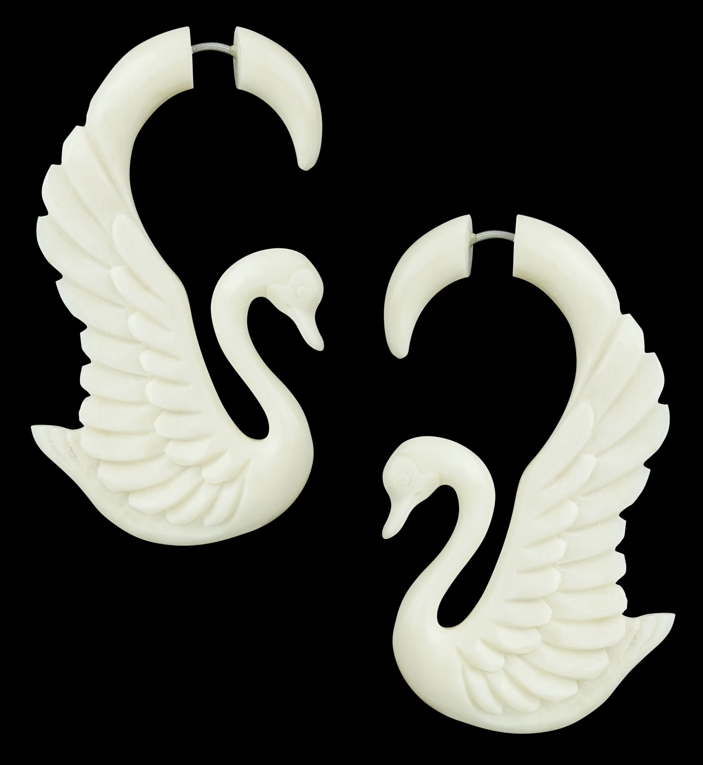 Carved Goose Bone Hanging Fake Gauges Earrings