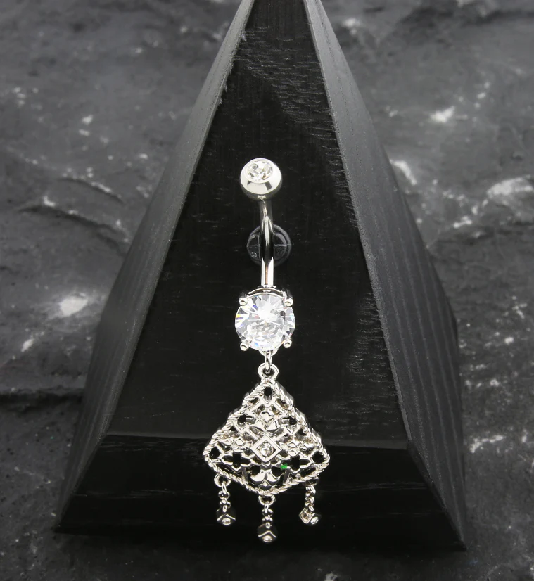 Chandelier CZ Dangle Stainless Steel Belly Button Ring - Image 2