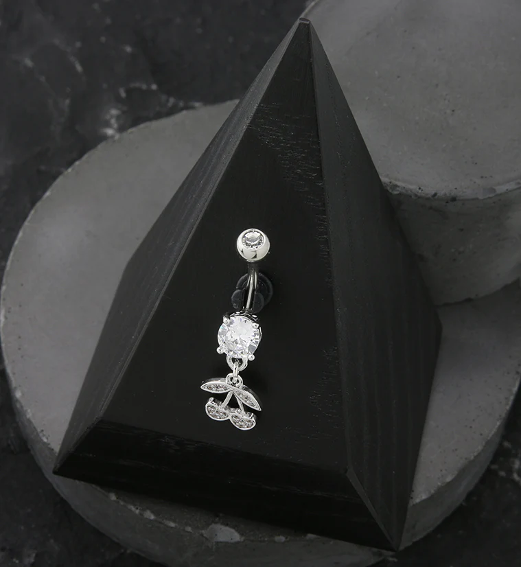 Cherry CZ Dangle Stainless Steel Belly Button Ring - Image 2