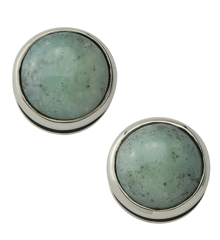 Chrysoprase Stone Disk White Brass Ear Weights - Image 2