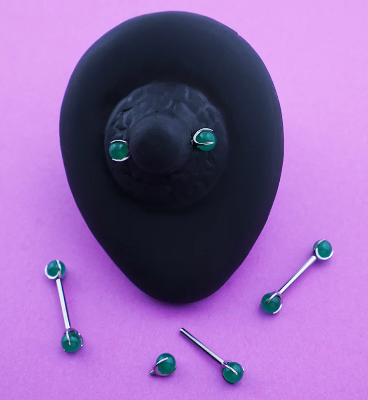 Claw Aventurine Stone Internally Threaded Titanium Nipple Barbells - Image 2