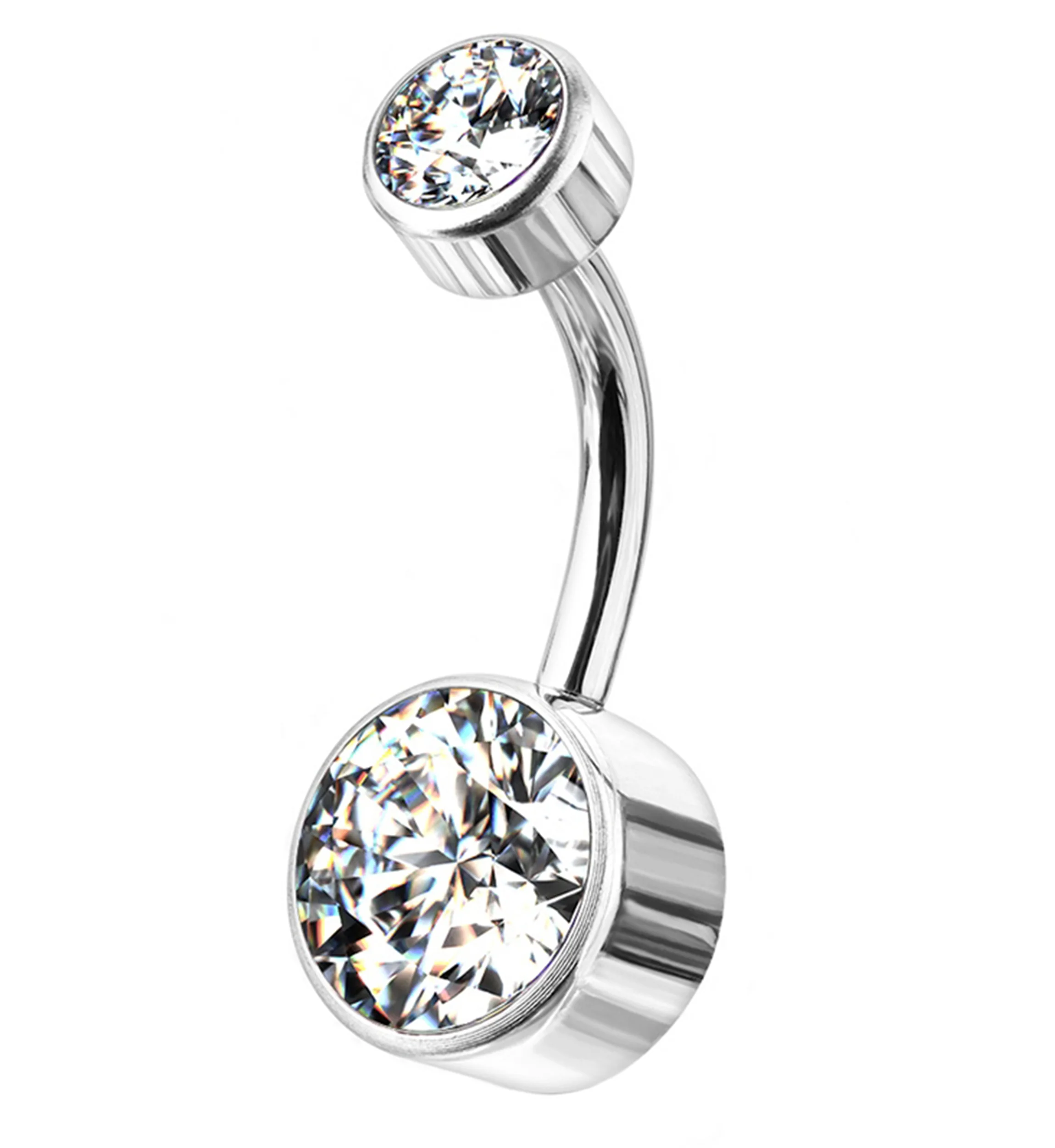 Clear Bezel CZ Titanium Belly Button Ring