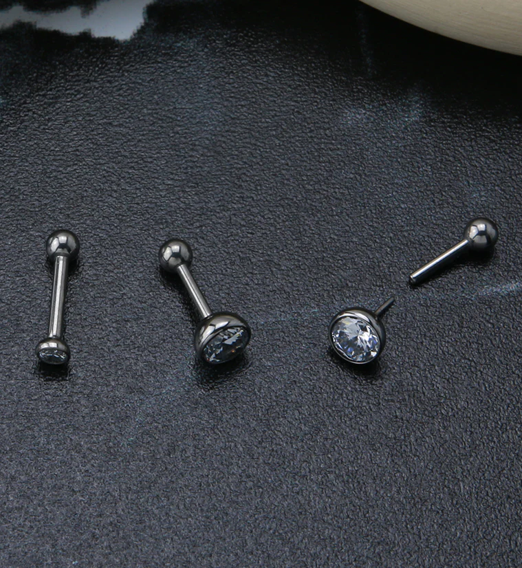 Clear Bezel Set CZ Titanium Threadless Barbell - Image 3