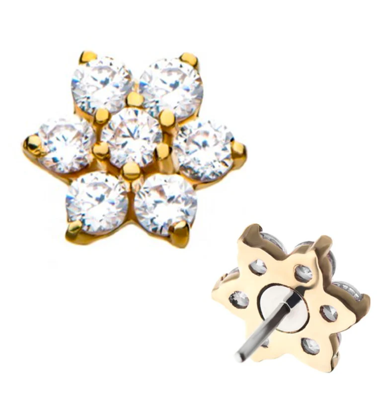Clear CZ 14kt Gold Flower Threadless Top