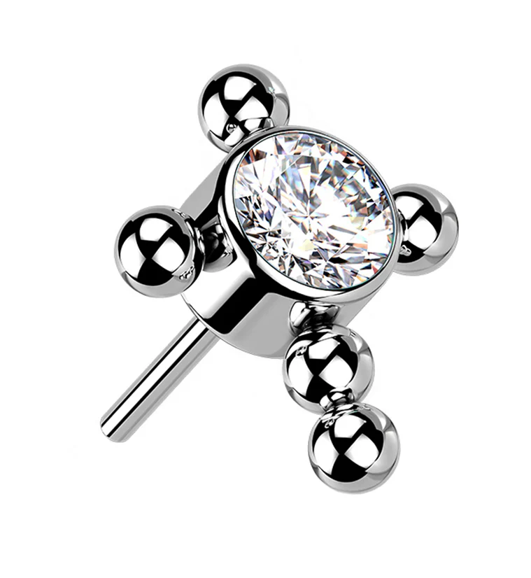 Clear CZ Beaded Cross Titanium Threadless Top