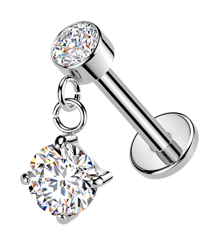 Clear CZ Dangle Internally Threaded Stainless Steel Labret