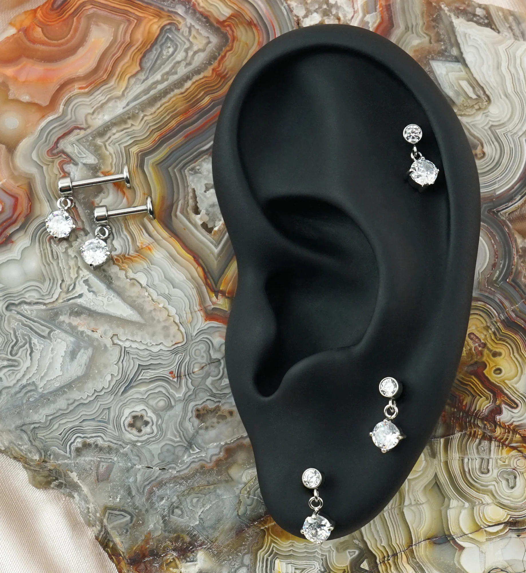 Clear CZ Dangle Internally Threaded Stainless Steel Labret - Image 2