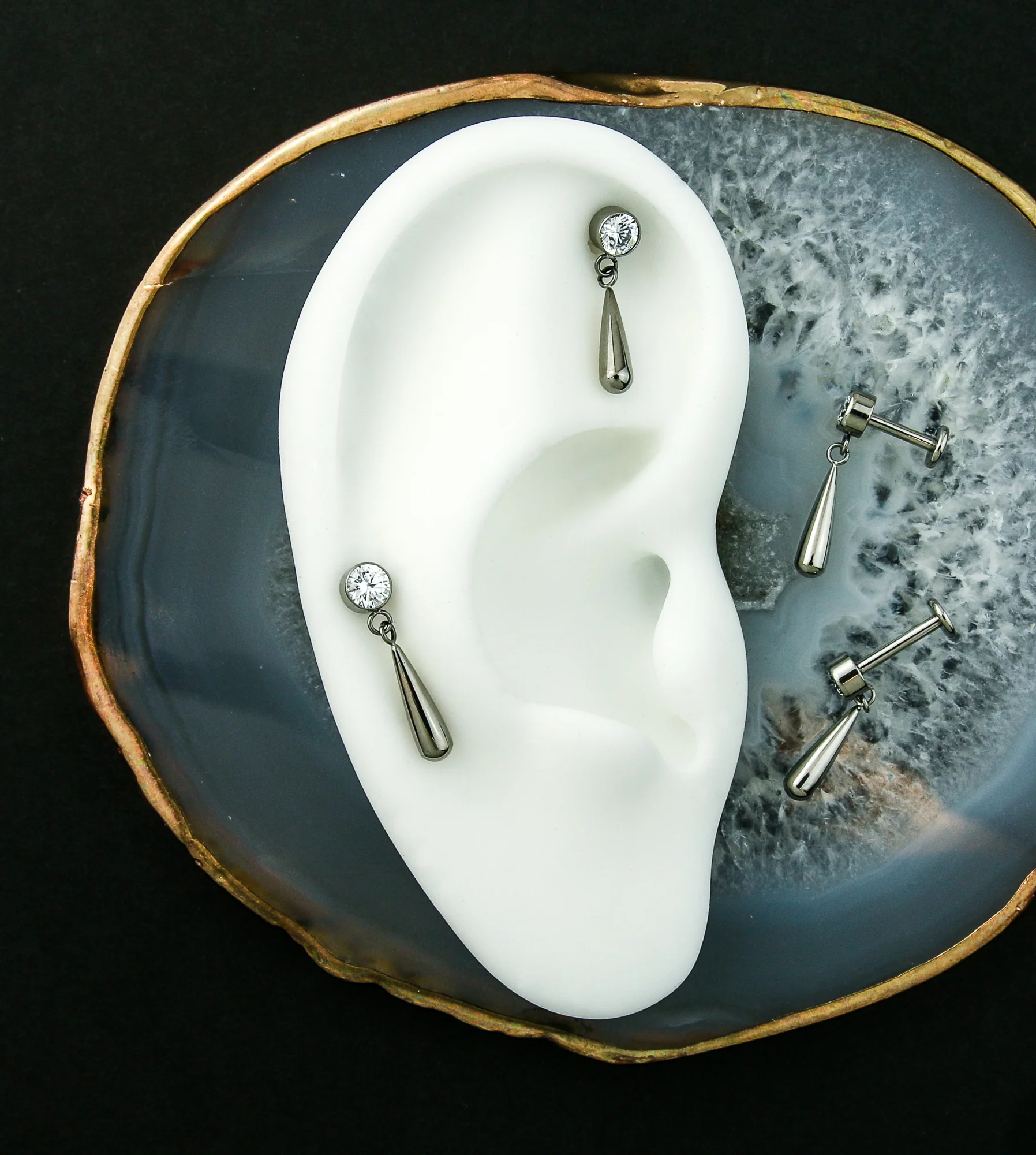 Clear CZ Dangle Teardrop Internally Threaded Titanium Labret - Image 2