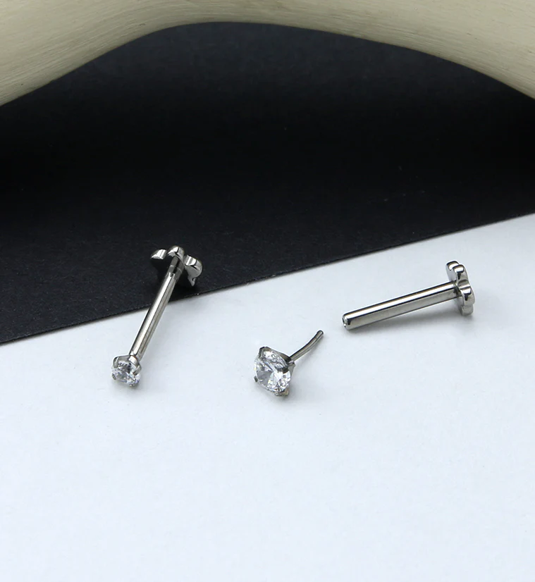 Clear CZ Titanium Threadless Labret - Image 2
