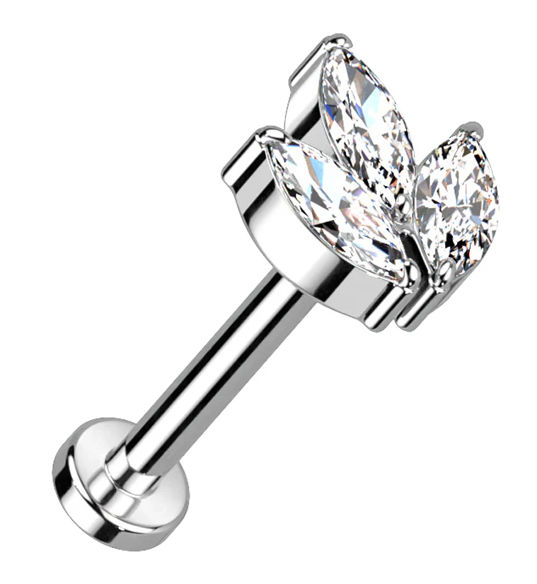 Clear CZ Tri Sepal Titanium Threadless Labret