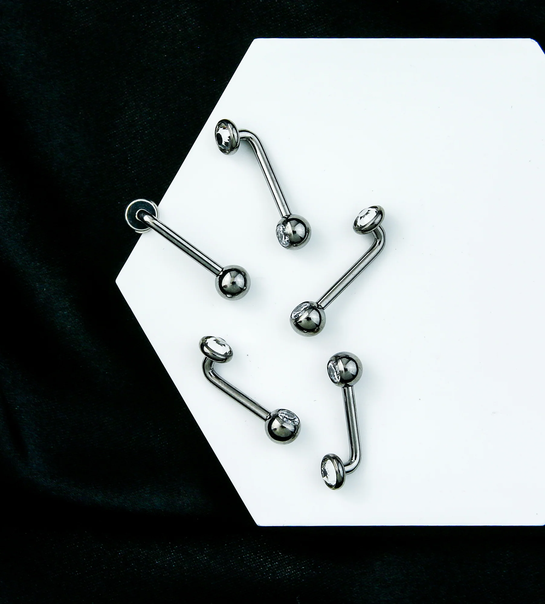 Clear CZ Vertical Clitoral Hood Internally Threaded Titanium Barbell - Image 2