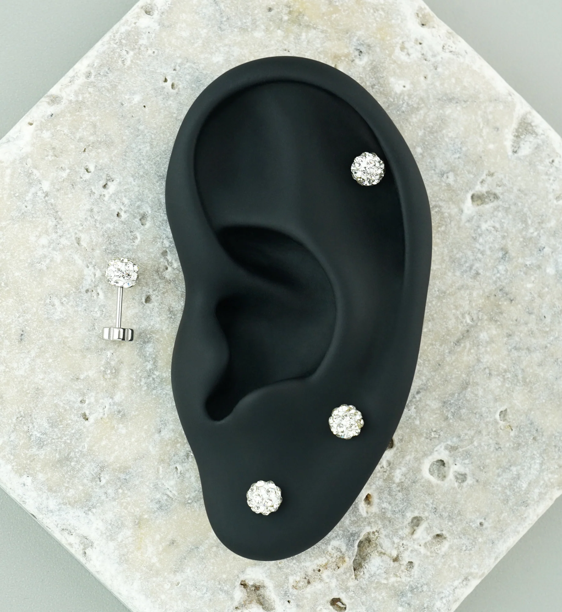 Clear Glitterball Stainless Steel Flower Back Stud Earrings - Image 2