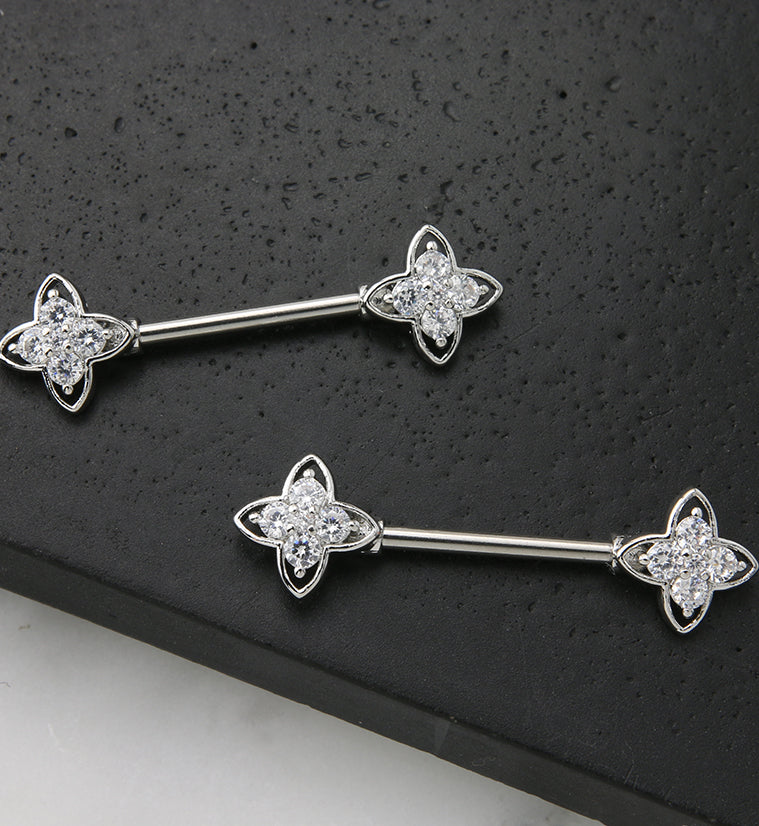 Compass Star CZ Stainless Steel Nipple Barbell - Image 2