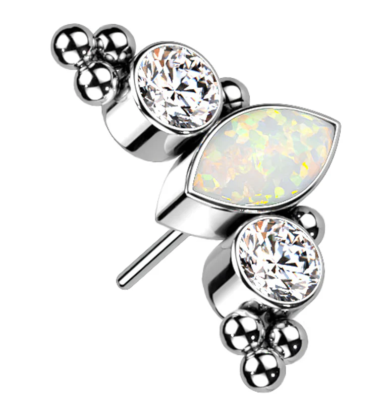 Crest White Opalite Clear CZ Threadless Titanium Top