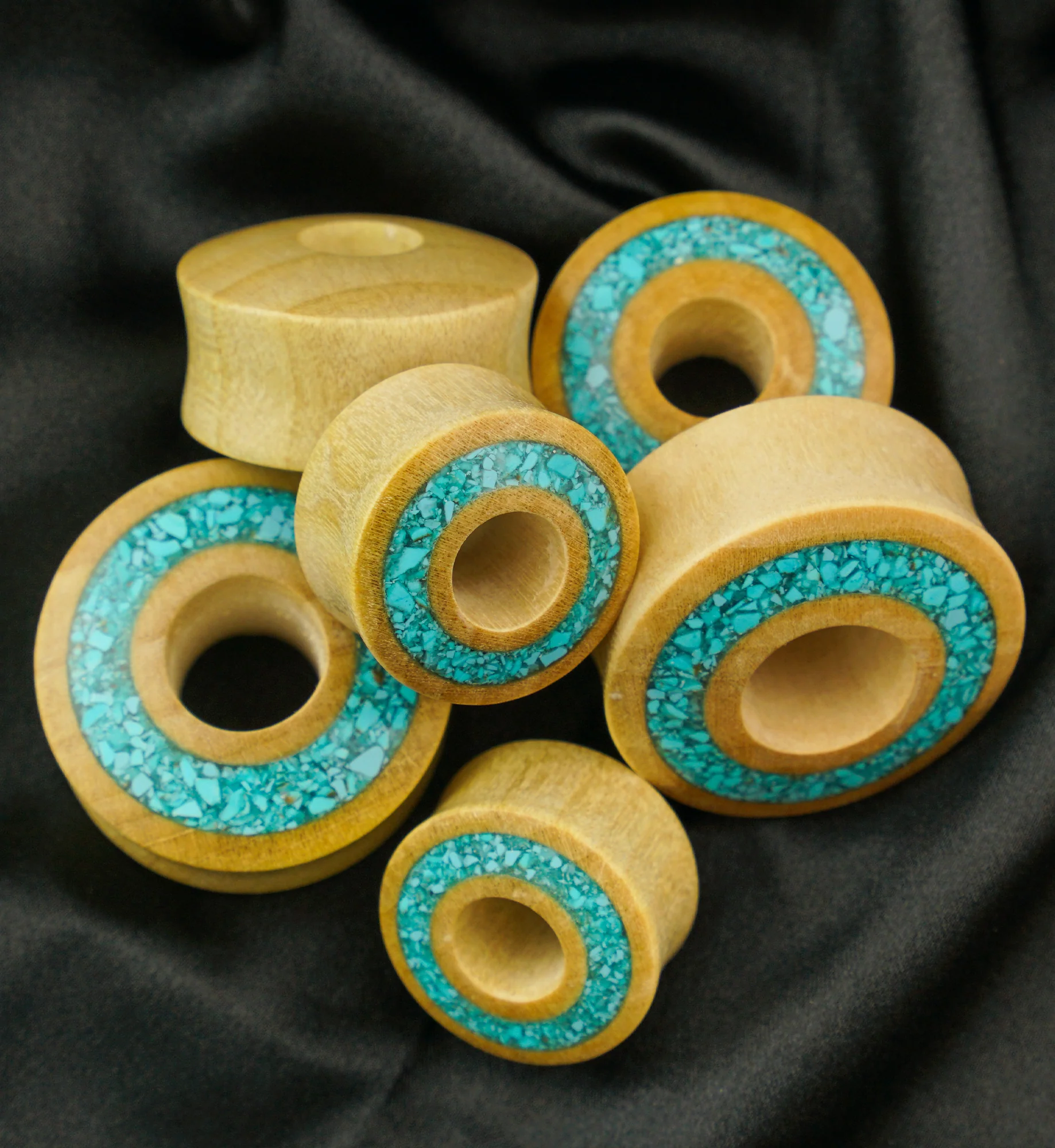 Crocodile Wooden Tunnels with Crushed Turquoise Stone Inlay - Image 2