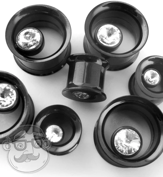 CZ Gem Black PVD Steel Tunnel Plugs - Image 3