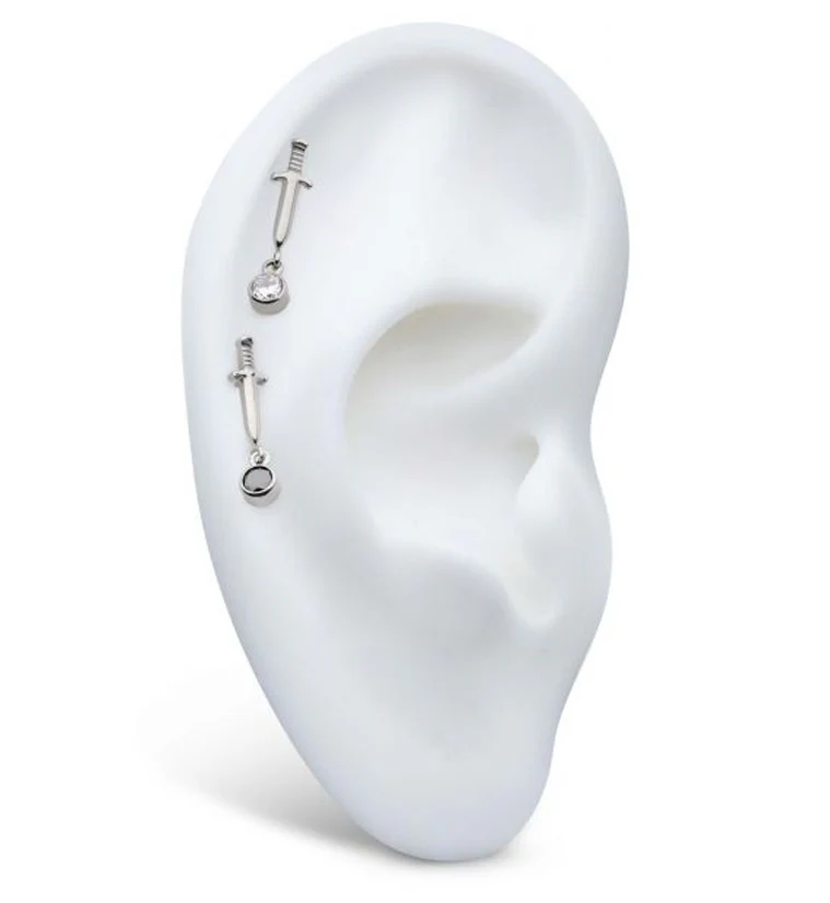 Dagger Dangle Clear CZ Internally Threaded Top - Image 3
